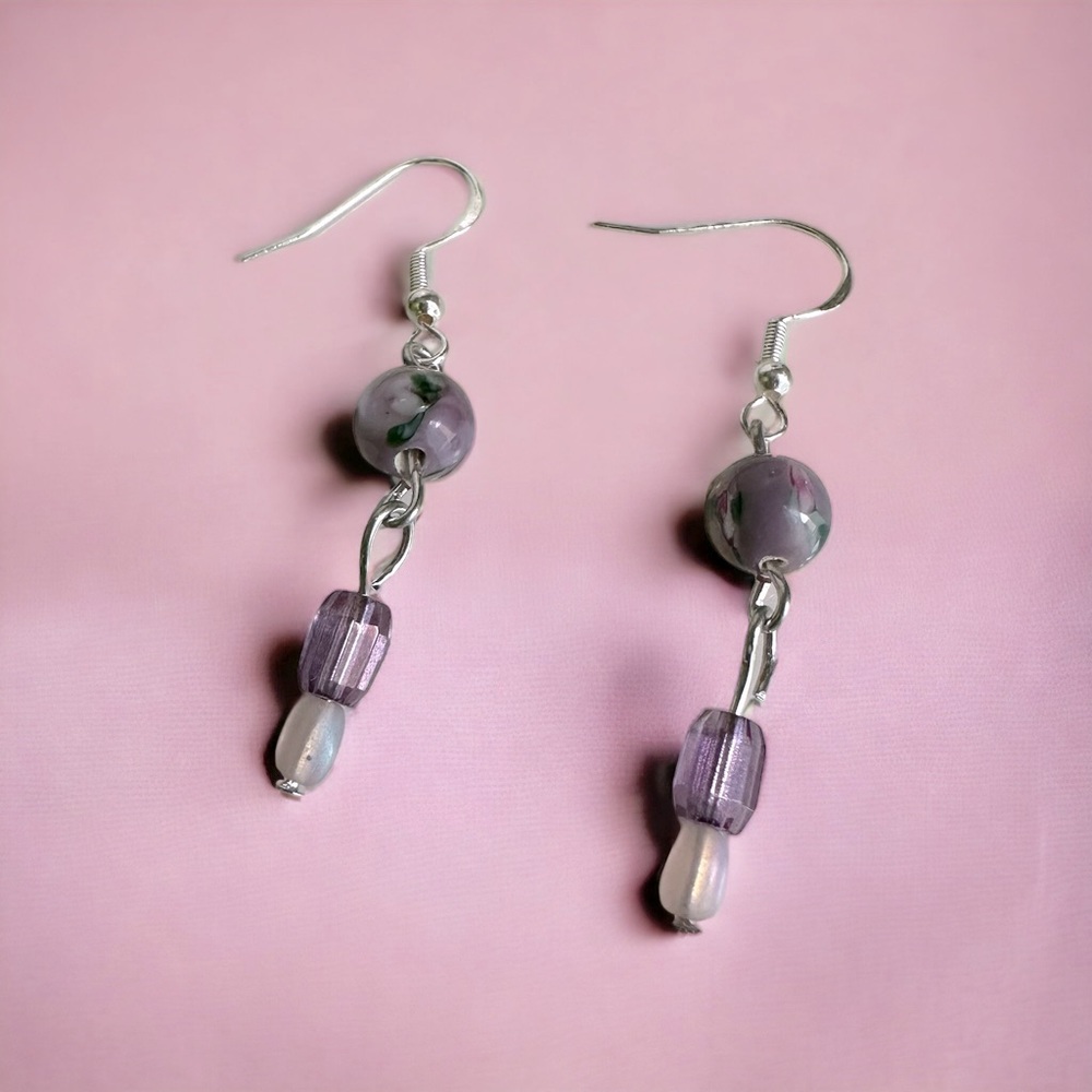 Purple lady dangle earrings handmade by me!